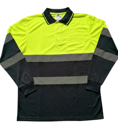 XIAKE Long Sleeve Reflective Safety Polo T-Shirts for Men and Women - Fluorescent Yellow/Small