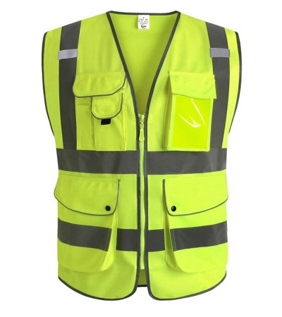 9 Pockets High Visibility Reflective Safety Vest for Men Women Zipper Front, Meets ANSI/ISEA Standards - Fluorescent Yellow/Small