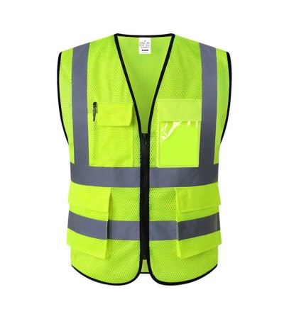 XIAKE Mesh Safety Vest High Visibility Reflective Vest with Pockets and Zipper, Meets ANSI/ISEA Standards - Fluorescent Yellow/Small