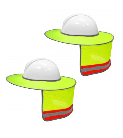 XIAKE 2 Pack Hard Hat Sun Shade Full Brim Mesh Neck Sun Shield with Reflective Strips - Fluorescent Yellow