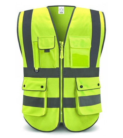 XIAKE 8 Pockets Class 2 High Visibility Reflective Safety Vest for Men Women Construction Working Running Cycling Vests - Fluorescent Yellow/Small