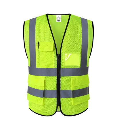 XIAKE Mesh High Visibility Reflective Safety Vest with 5 Pockets Neon Yellow - Fluorescent Yellow/Small